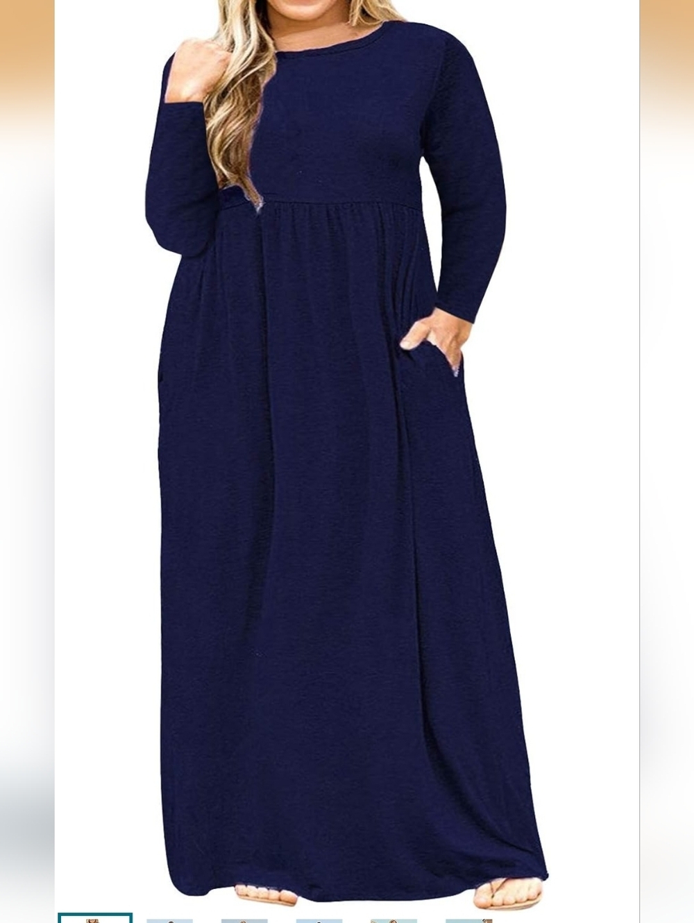 Amazon Navy Long Sleeve Maxi Dress with Pockets
